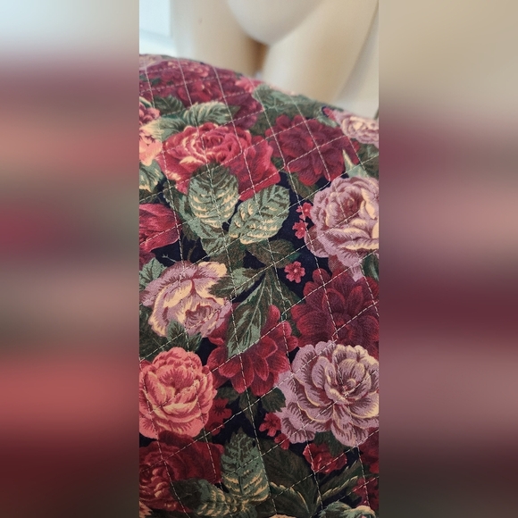 Home Made Repurposed Quilt Quilted Long Jacket Coat Floral Purple Trim Large - Picture 7 of 7